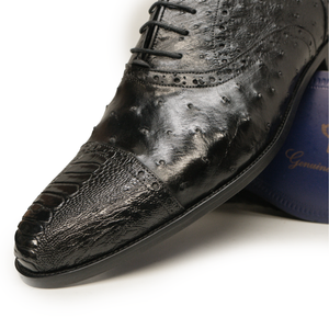 Kashani Black Ostrich Quill / Leg Oxford Dress Shoes - Dudes Boutique