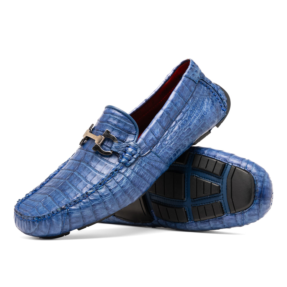 Marco Di Milano Parma Blue Jeans Crocodile Loafers - Dudes Boutique