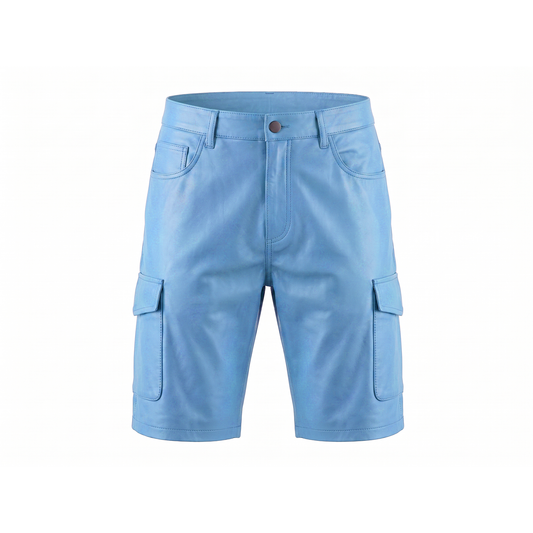 Kashani Powder Blue Lambskin Leather Cargo Shorts