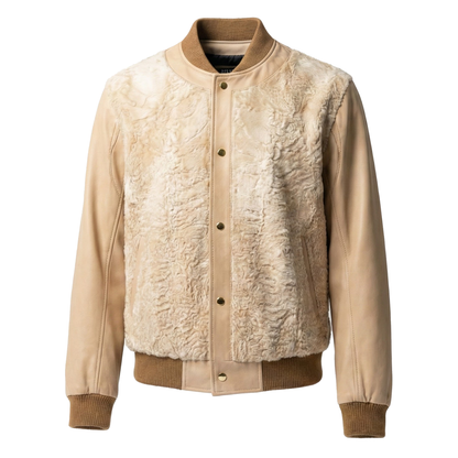 Kashani Natural Lambskin Leather Persian Lamb Bomber Jacket
