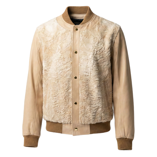 Kashani Natural Lambskin Leather Persian Lamb Bomber Jacket
