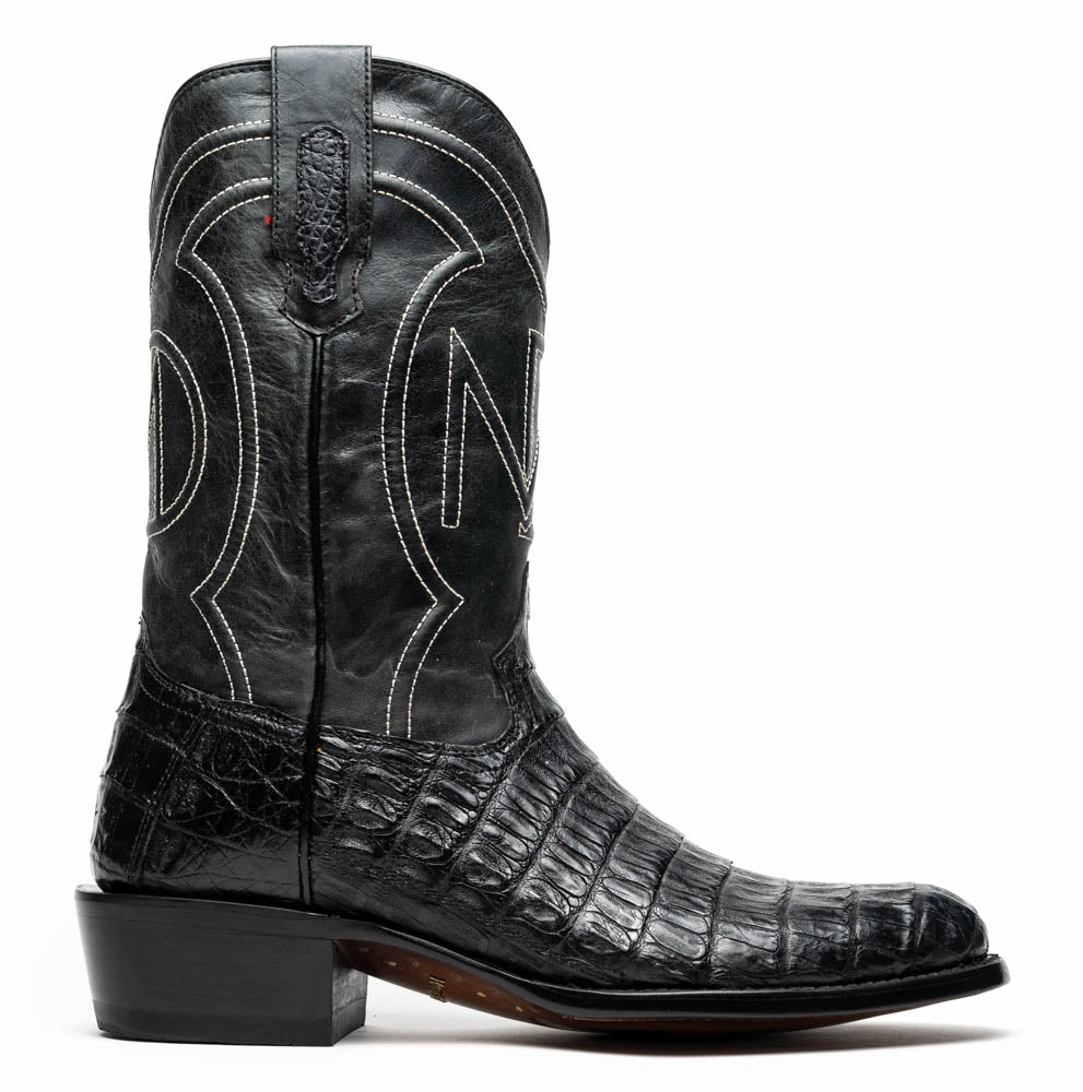 Marco Di Milano Phoenix Black Caiman Crocodile Round Toe Cowboy