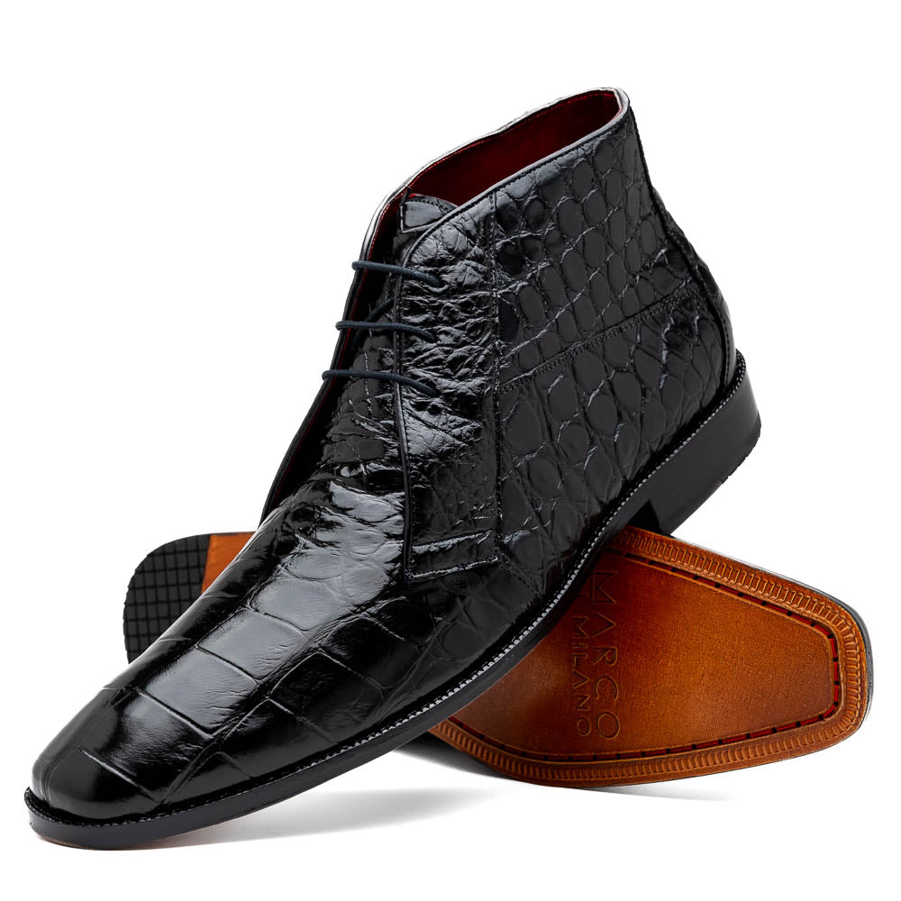 Marco Di Milano Pietro Black Alligator Derby Boots - Dudes Boutique