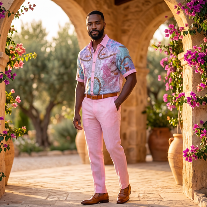 Prestige LUX-660 Pink Lace Linen Shirt