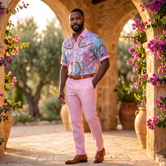 Prestige LUX-660 Pink Lace Linen Shirt