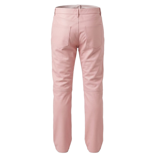 Kashani Men's Pink Lambskin Straight Cut Leather Pants