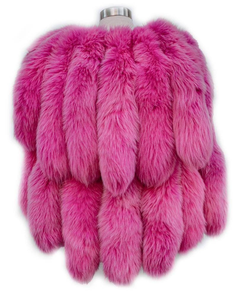 Kashani Women's Pink All Over Fox Tails Fur Poncho - Dudes Boutique