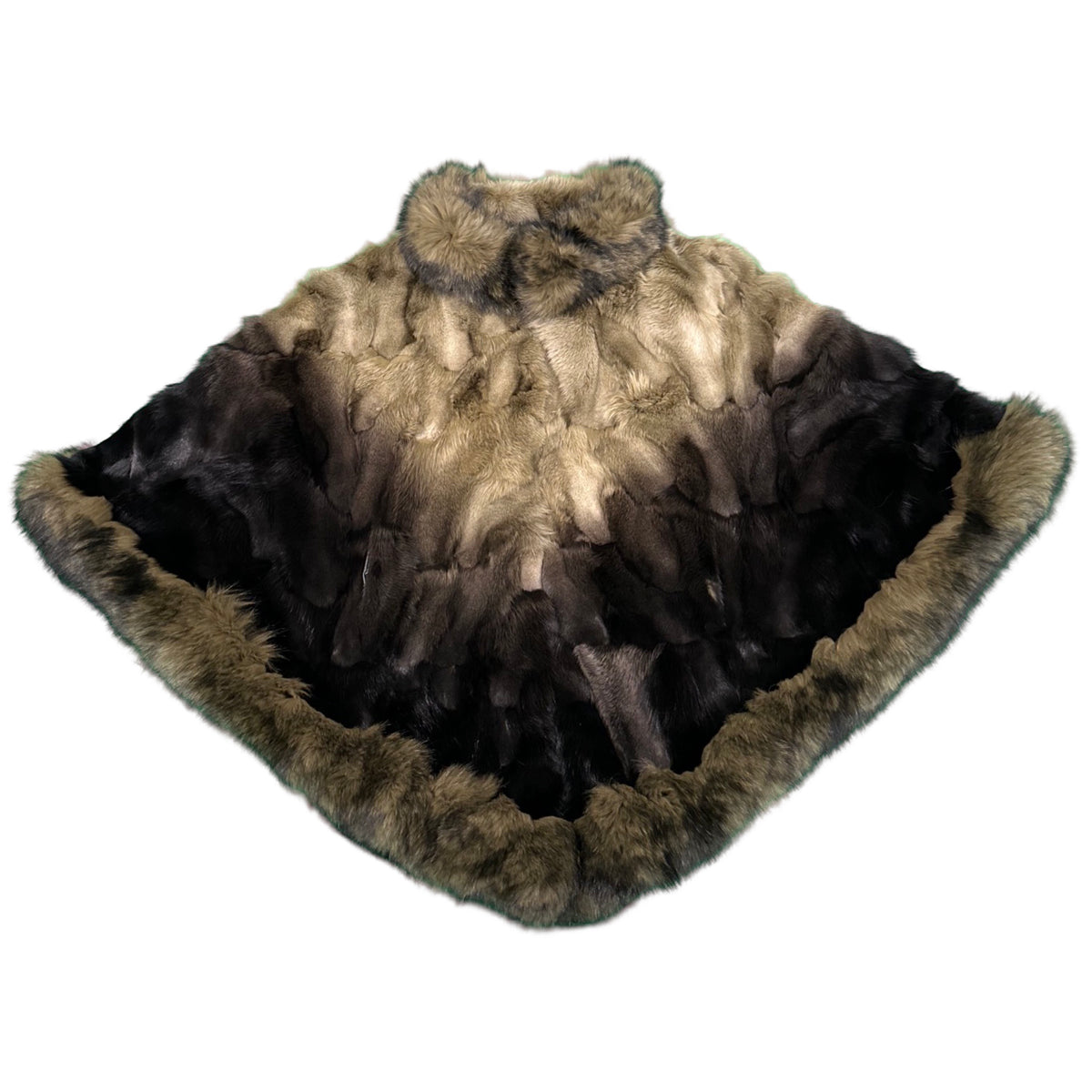 Kashani Women's Olive / Black Fox Fur Poncho - Dudes Boutique