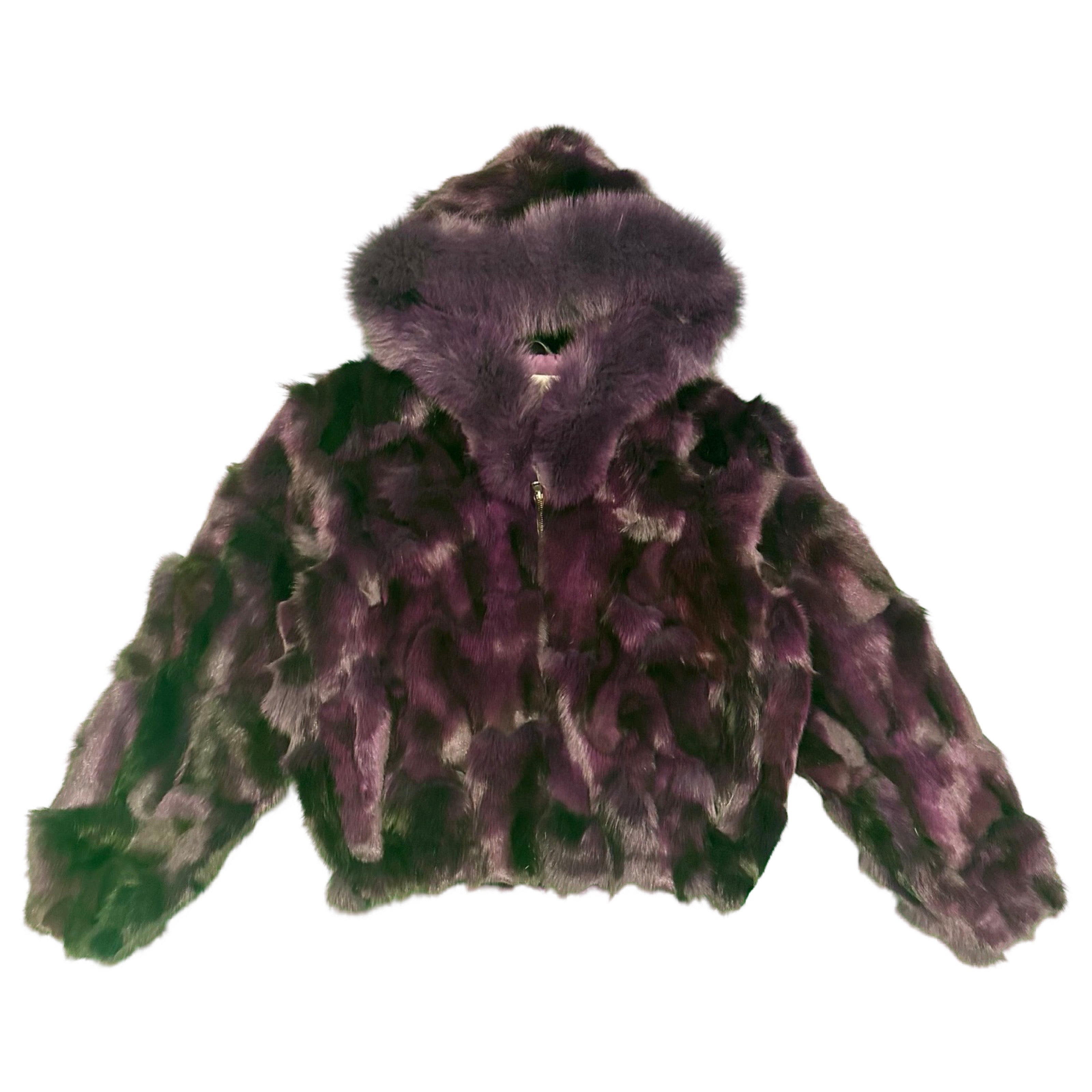 Kashani Women's Purple Fox Fur Hooded Coat - Dudes Boutique