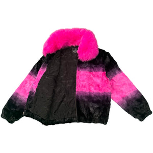 Kashani Faded Black/Pink Diamond Cut Mink Fox Collar Fur Coat - Dudes Boutique