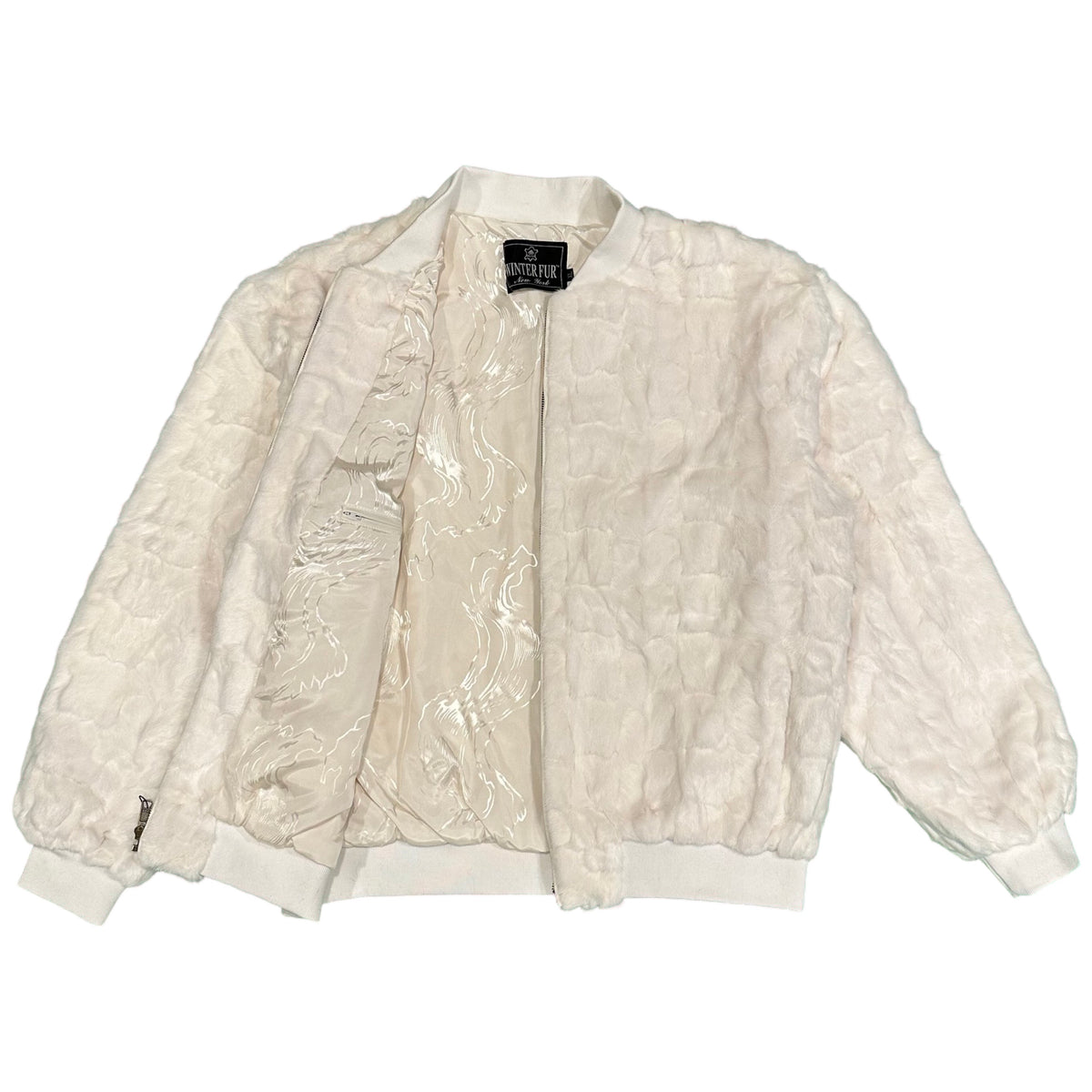 Kashani White Diamond Cut Mink Fur Bomber Jacket - Dudes Boutique