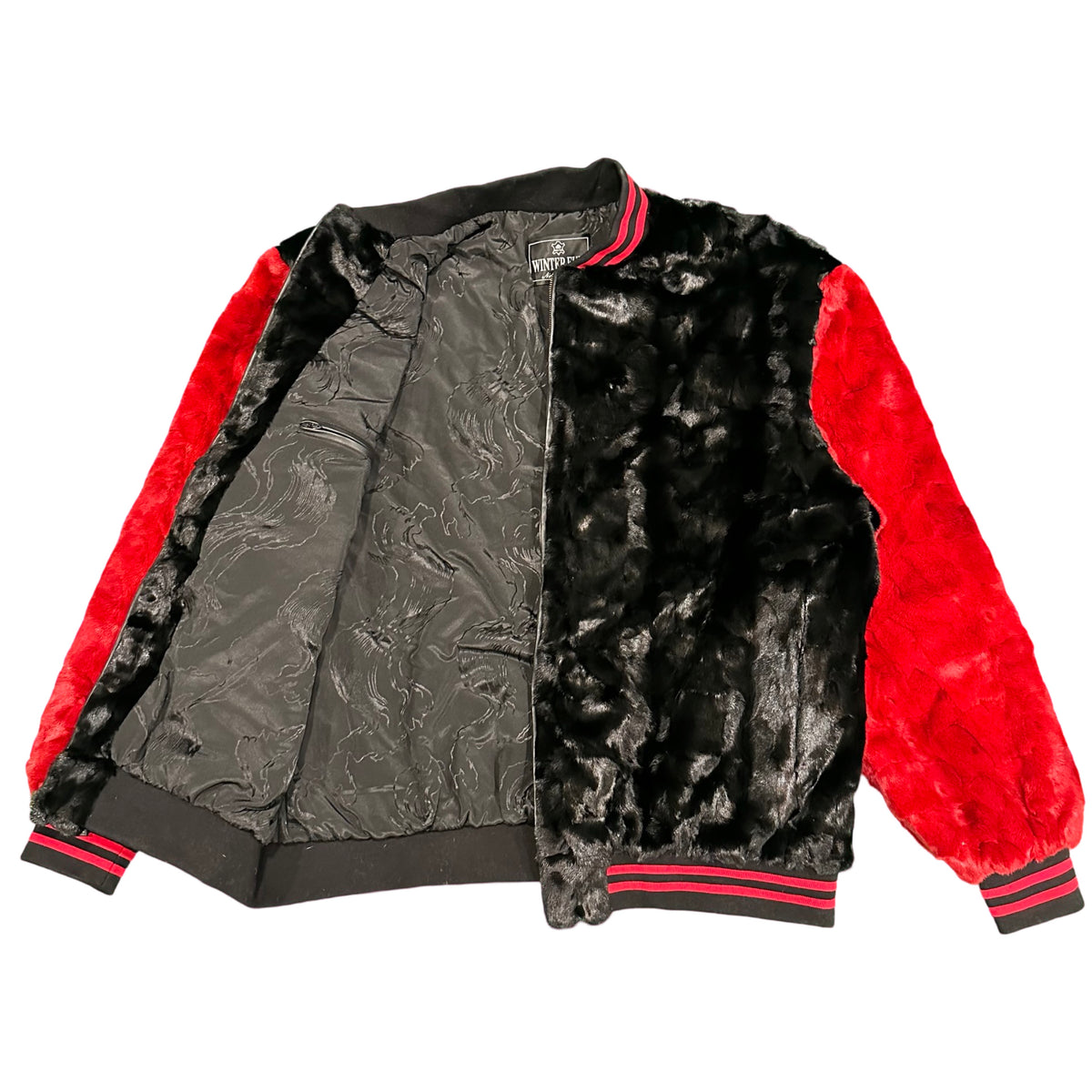 Kashani Black/Red Diamond Cut Mink Fur Bomber Jacket - Dudes Boutique