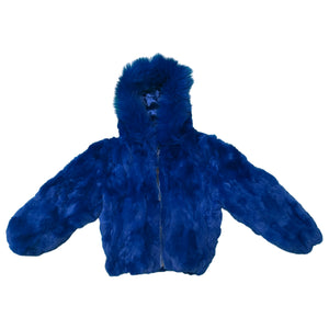 Kashani Kids Royal Blue Rabbit Fur Hooded Jacket - Dudes Boutique