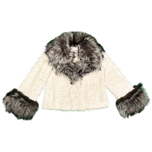 Kashani Women's White Diamond Cut Mink Silver Fox Fur Jacket - Dudes Boutique