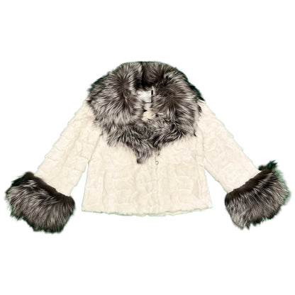 Kashani Women's White Diamond Cut Mink Silver Fox Fur Jacket - Dudes Boutique