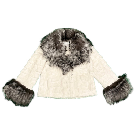 Kashani Women's White Diamond Cut Mink Silver Fox Fur Jacket - Dudes Boutique