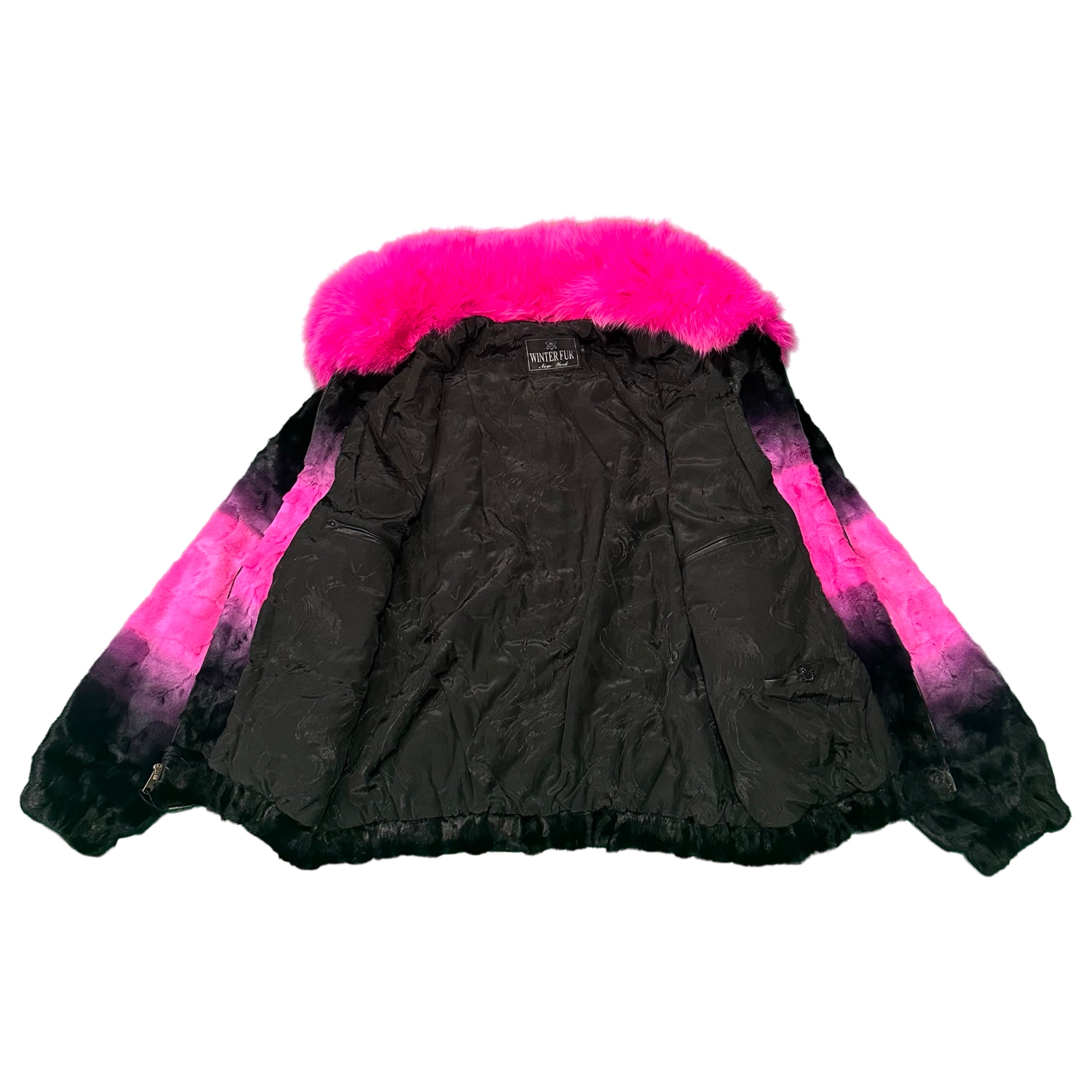 Kashani Faded Black/Pink Diamond Cut Mink Fox Collar Fur Coat - Dudes Boutique