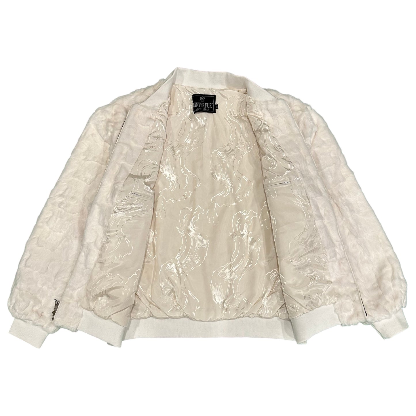 Kashani White Diamond Cut Mink Fur Bomber Jacket - Dudes Boutique