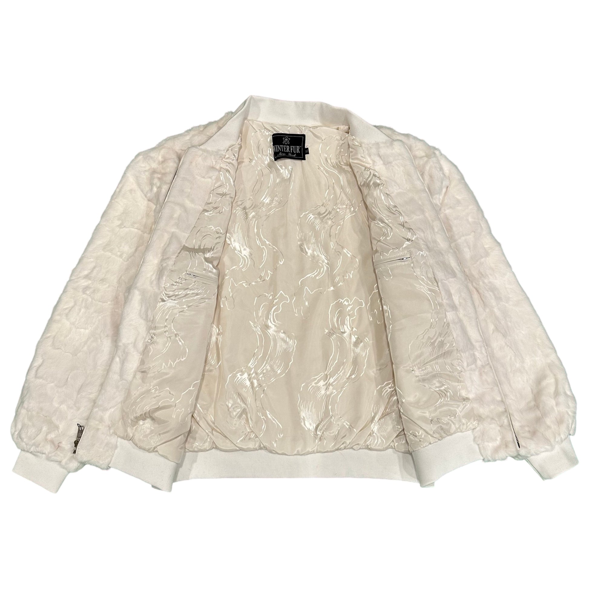 Kashani White Diamond Cut Mink Fur Bomber Jacket - Dudes Boutique