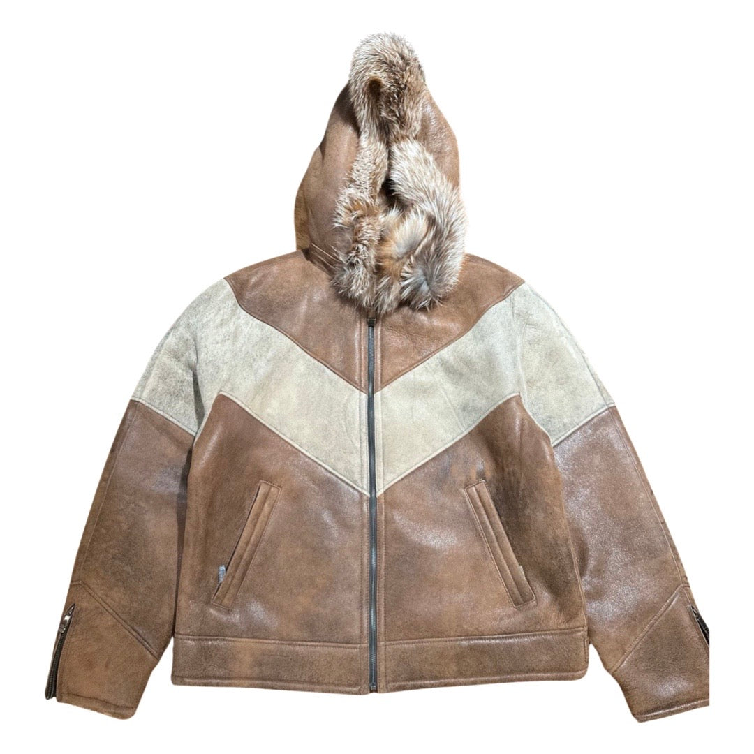 Kashani Two-Tone Brown Fox Hooded Shearling - Dudes Boutique
