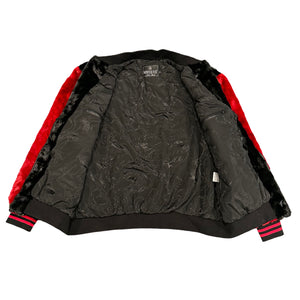 Kashani Black/Red Diamond Cut Mink Fur Bomber Jacket - Dudes Boutique