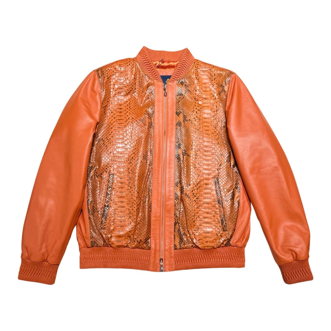 Kashani Burst Orange Python Lambskin Bomber Jacket - Dudes Boutique