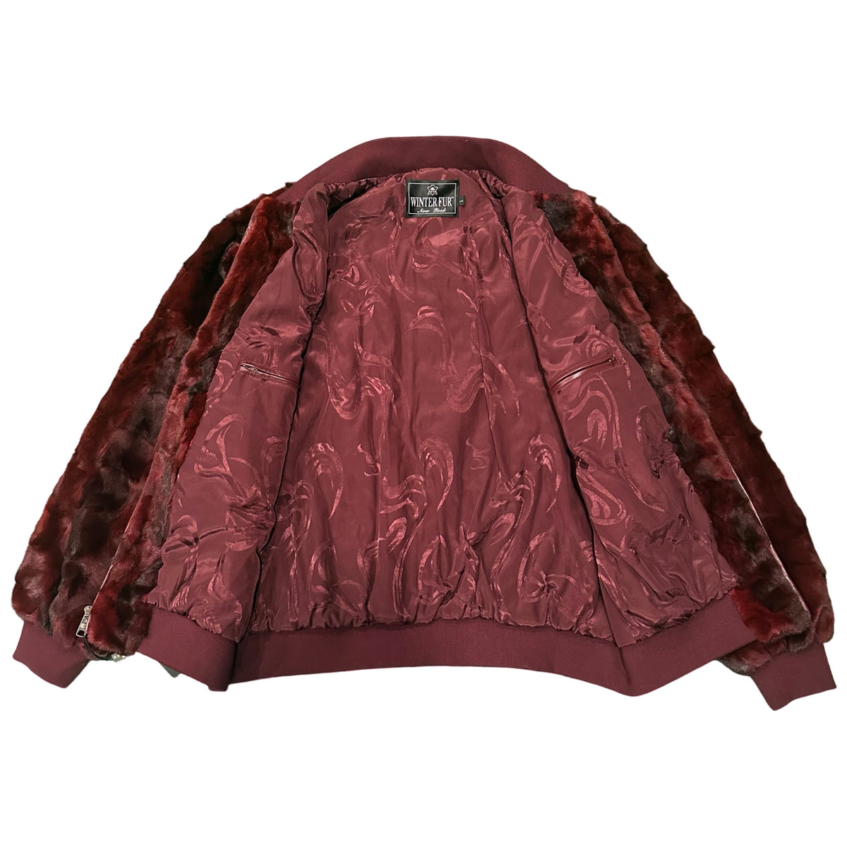 Kashani Burgundy Diamond Cut Mink Fur Bomber Jacket - Dudes Boutique