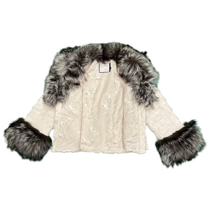 Kashani Women's White Diamond Cut Mink Silver Fox Fur Jacket - Dudes Boutique