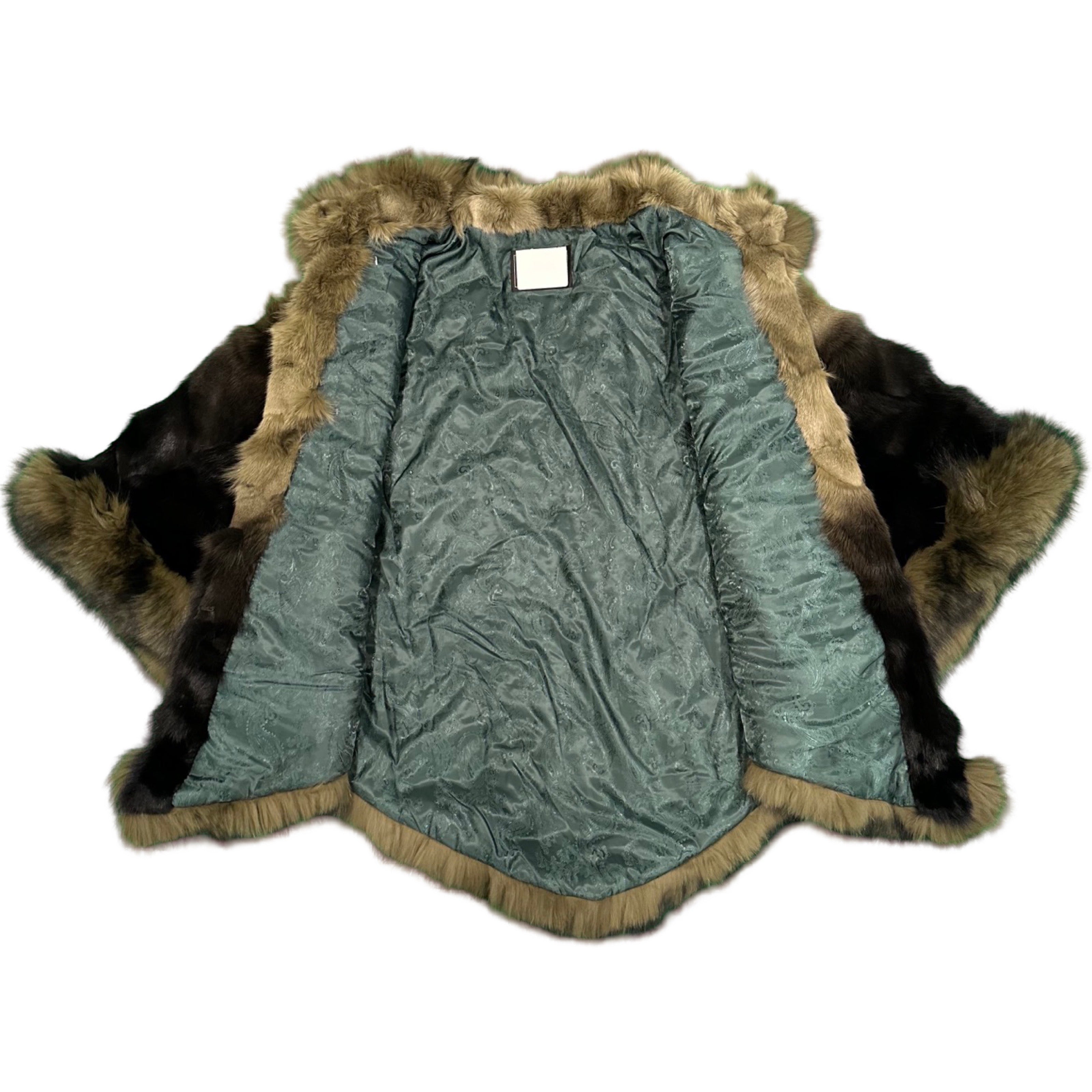 Kashani Women's Olive / Black Fox Fur Poncho - Dudes Boutique