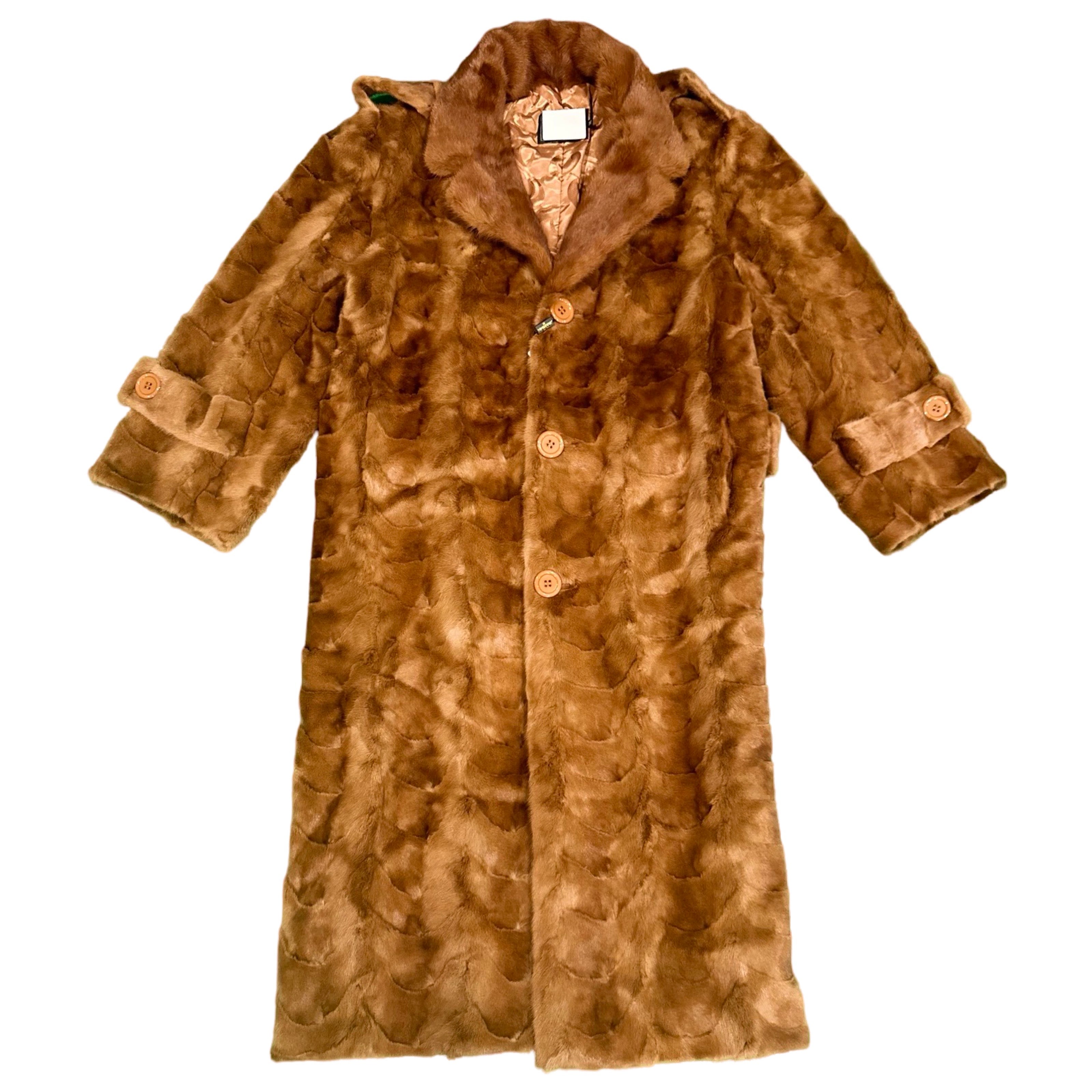 Kashani Men's Whiskey Full Mink Fur Trench Coat - Dudes Boutique