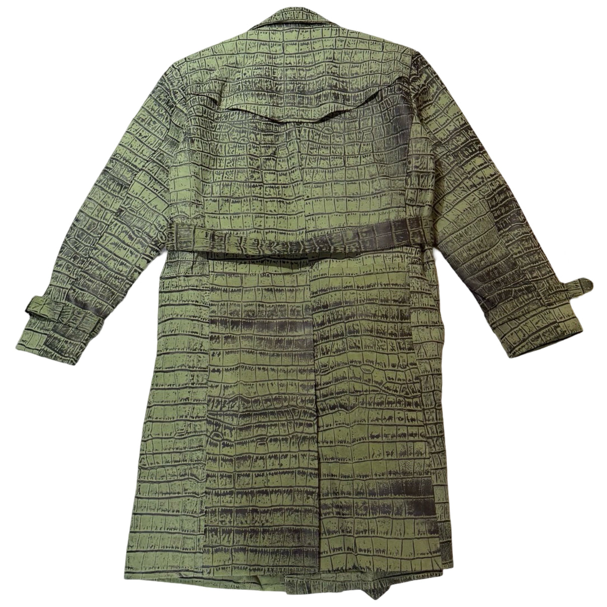 Kashani Green Embossed Alligator Trench Coat with Detachable Fox Fur Collar - Dudes Boutique