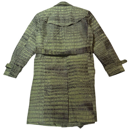 Kashani Green Embossed Alligator Trench Coat with Detachable Fox Fur Collar - Dudes Boutique