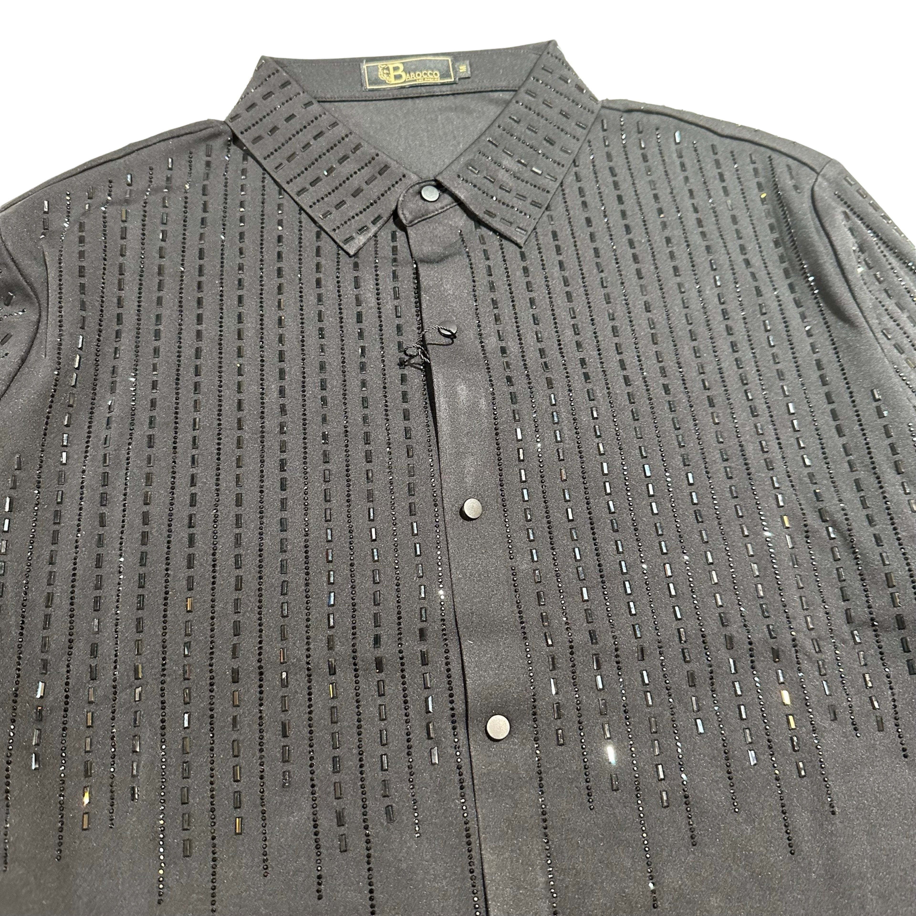 Barocco Black/Black Crystal Rain Button Up Shirt - Dudes Boutique