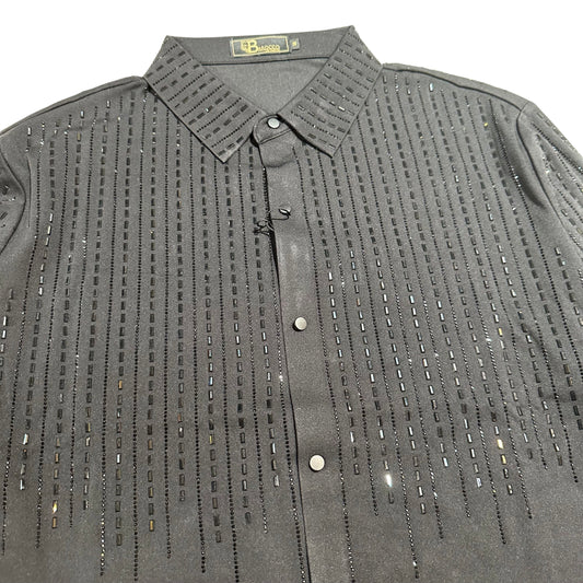 Barocco Black/Black Crystal Rain Button Up Shirt - Dudes Boutique