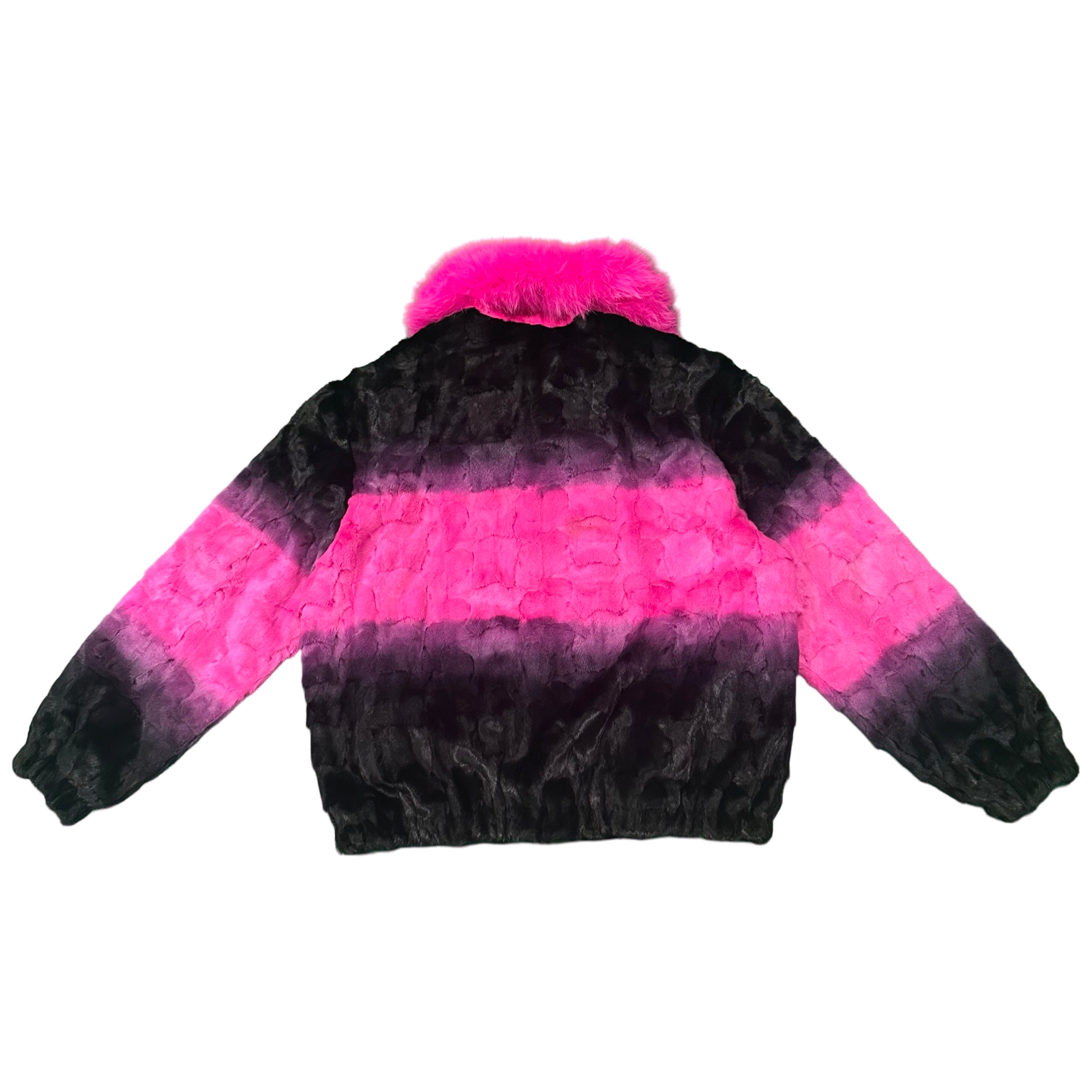 Kashani Faded Black/Pink Diamond Cut Mink Fox Collar Fur Coat