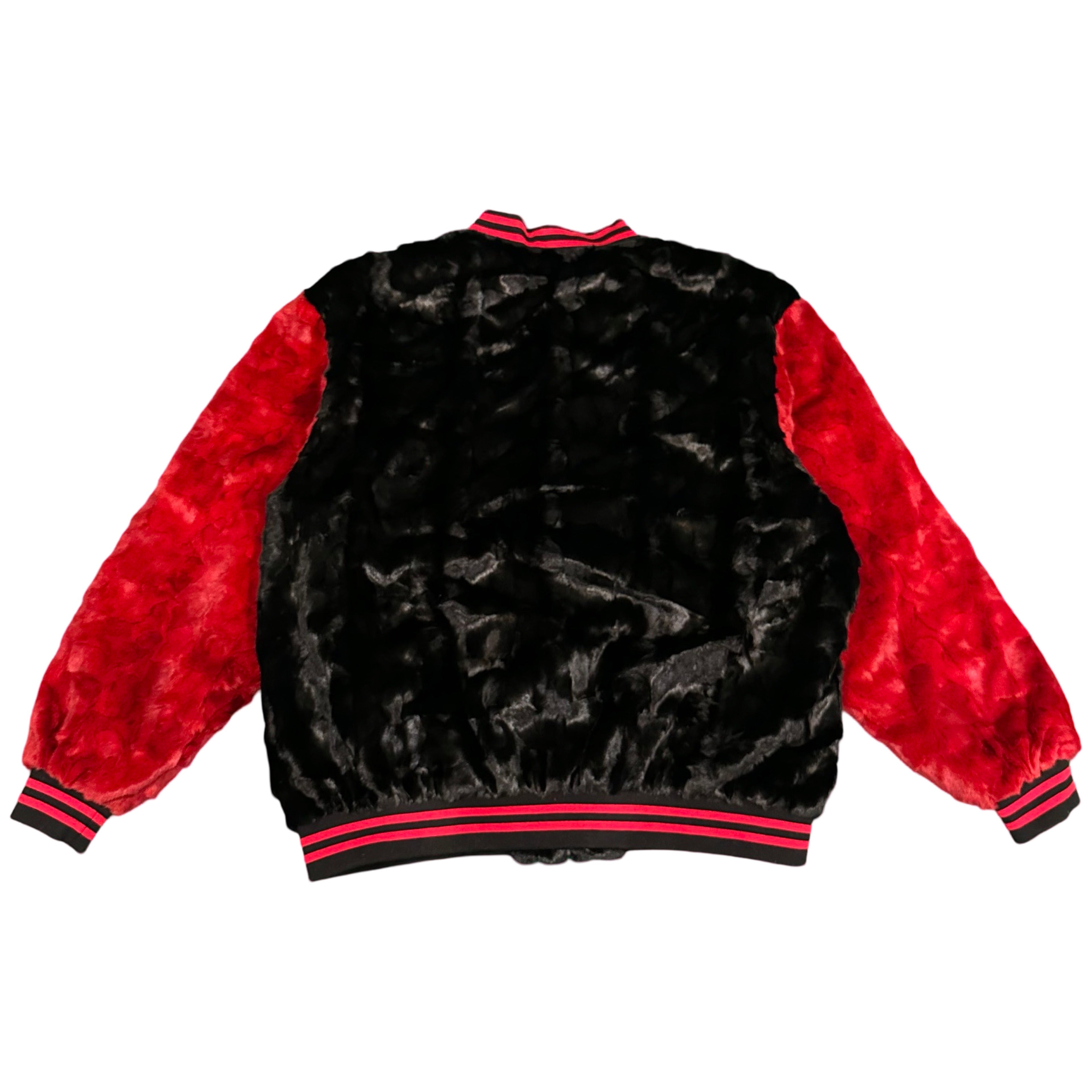 Kashani Black/Red Diamond Cut Mink Fur Bomber Jacket - Dudes Boutique