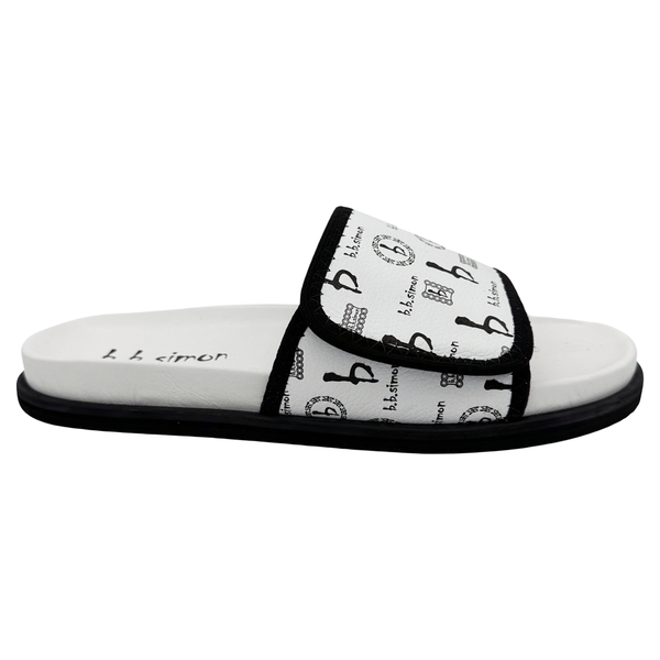 b.b. Simon BB Pattern Velcro Leather Slides - White/White - Dudes Boutique