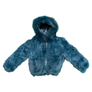 Kashani Kids Air Force Blue Rabbit Fur Hooded Jacket - Dudes Boutique