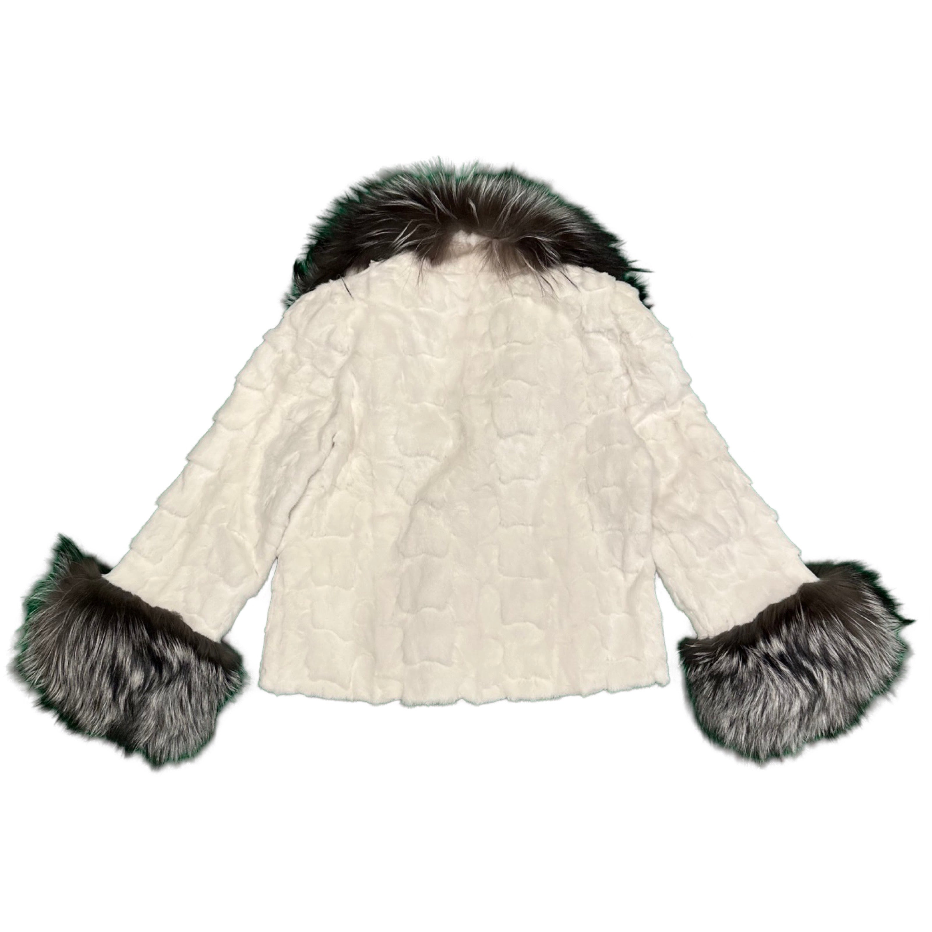 Kashani Women's White Diamond Cut Mink Silver Fox Fur Jacket - Dudes Boutique