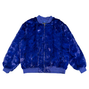 Kashani Royal Blue Diamond Cut Mink Fur Bomber Jacket - Dudes Boutique