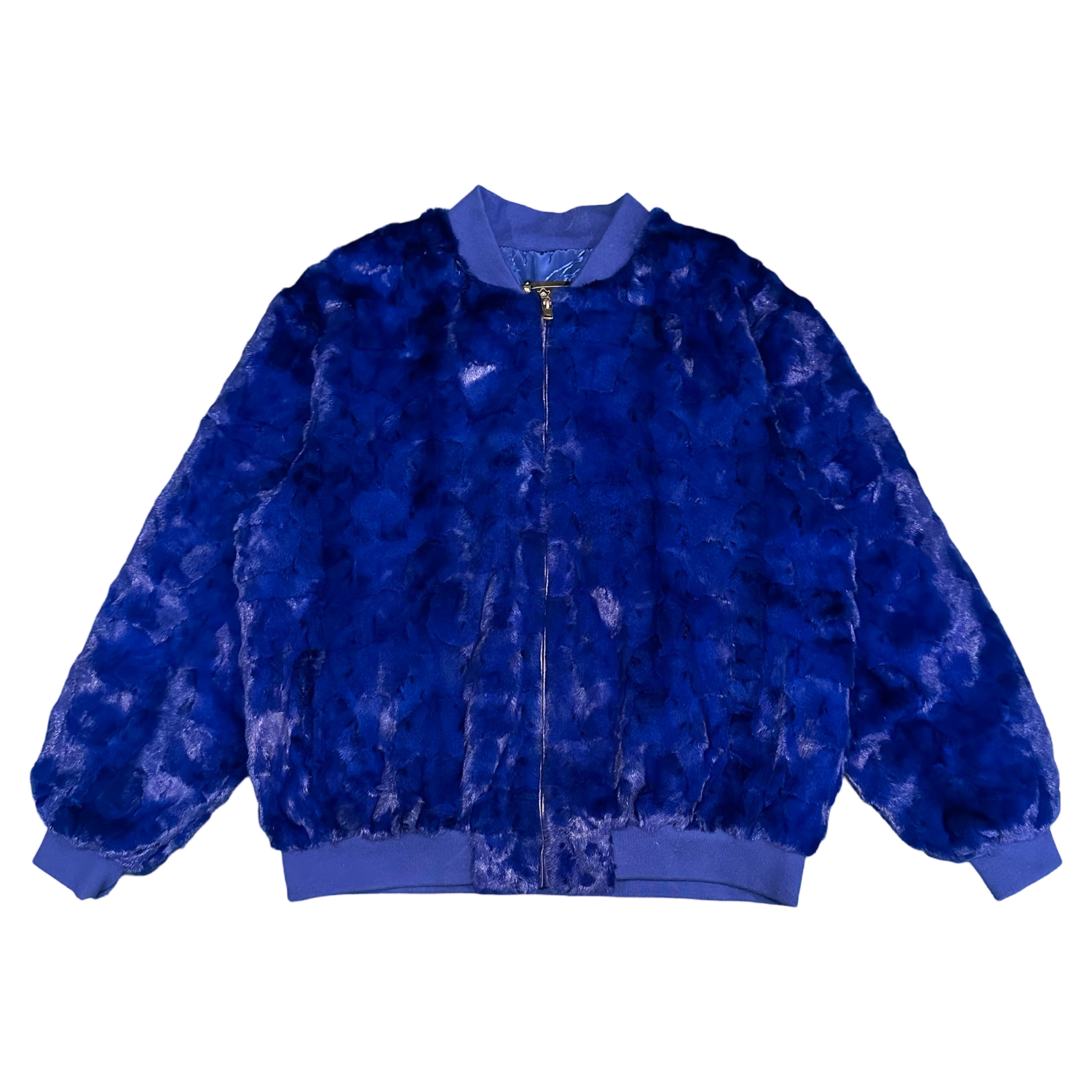 Kashani Royal Blue Diamond Cut Mink Fur Bomber Jacket - Dudes Boutique