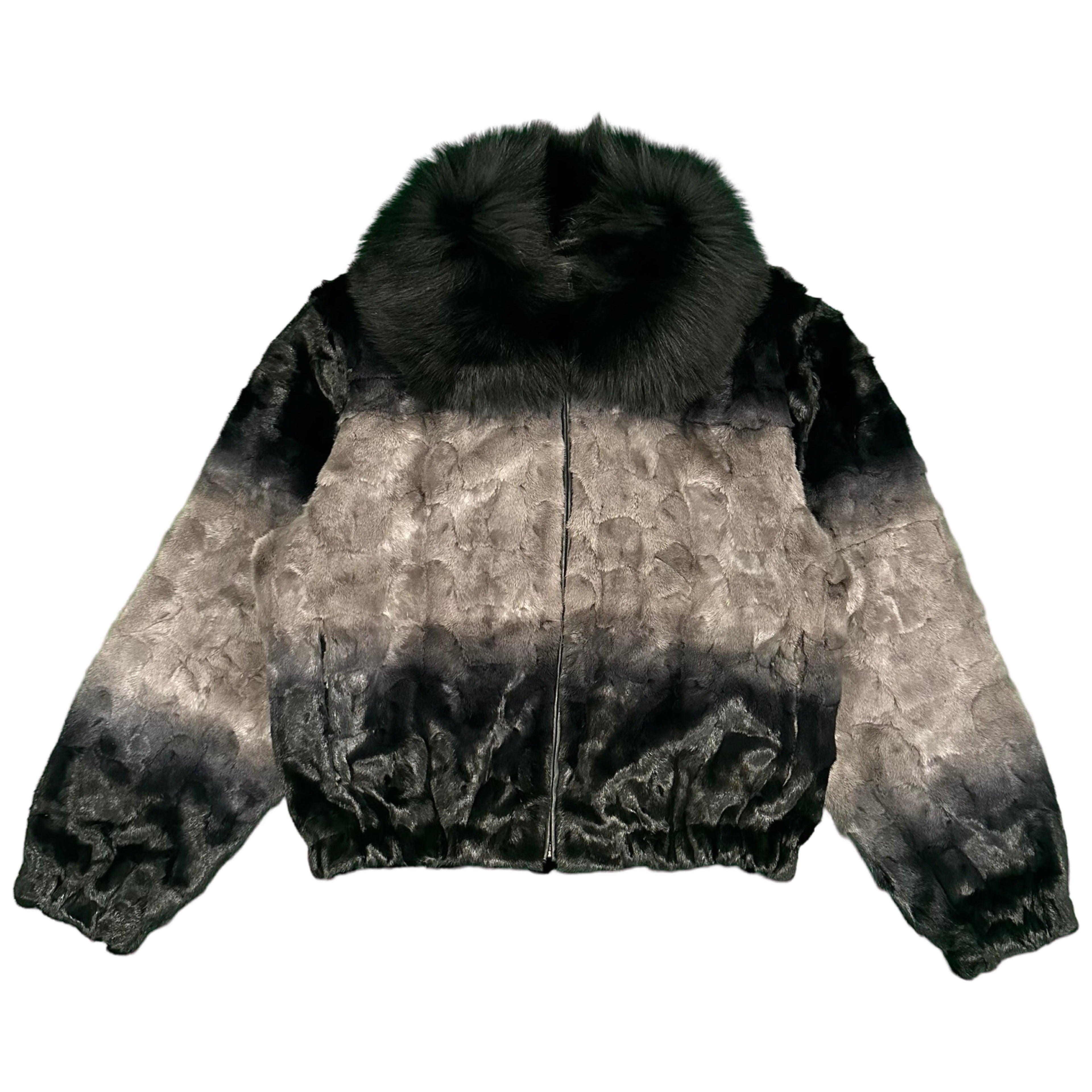 Kashani Women's Black/Grey Diamond Cut Mink Fox Collar Fur Jacket - Dudes Boutique