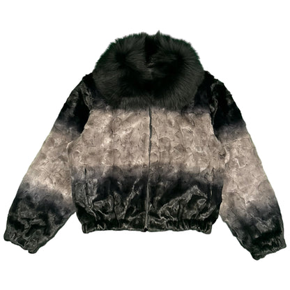 Kashani Women's Black/Grey Diamond Cut Mink Fox Collar Fur Jacket - Dudes Boutique