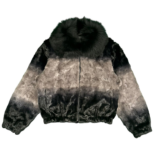 Kashani Women's Black/Grey Diamond Cut Mink Fox Collar Fur Jacket - Dudes Boutique