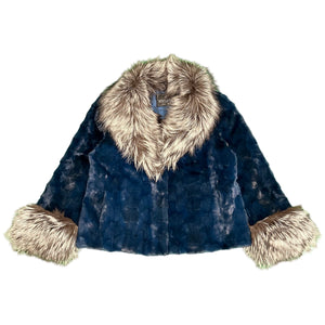 Kashani Women's Navy Diamond Cut Mink Silver Fox Fur Jacket - Dudes Boutique