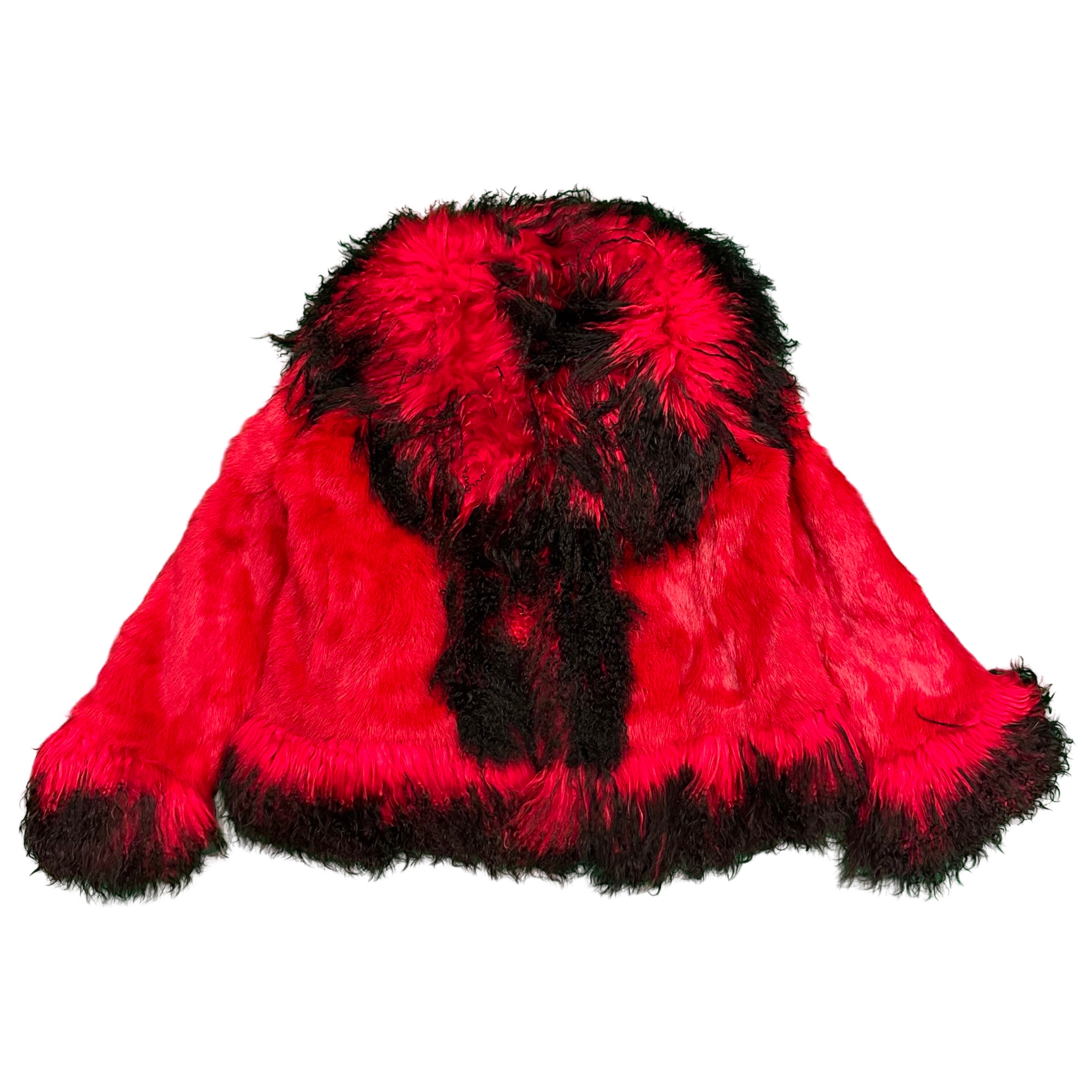 Kashani Women's Black / Red Rabbit / Mongolian Lamb Fur Jacket - Dudes Boutique