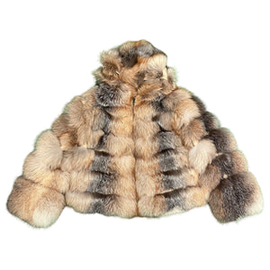 Kashani Women's Natural Golden Island Fox Fur Hooded Copped Jacket - Dudes Boutique