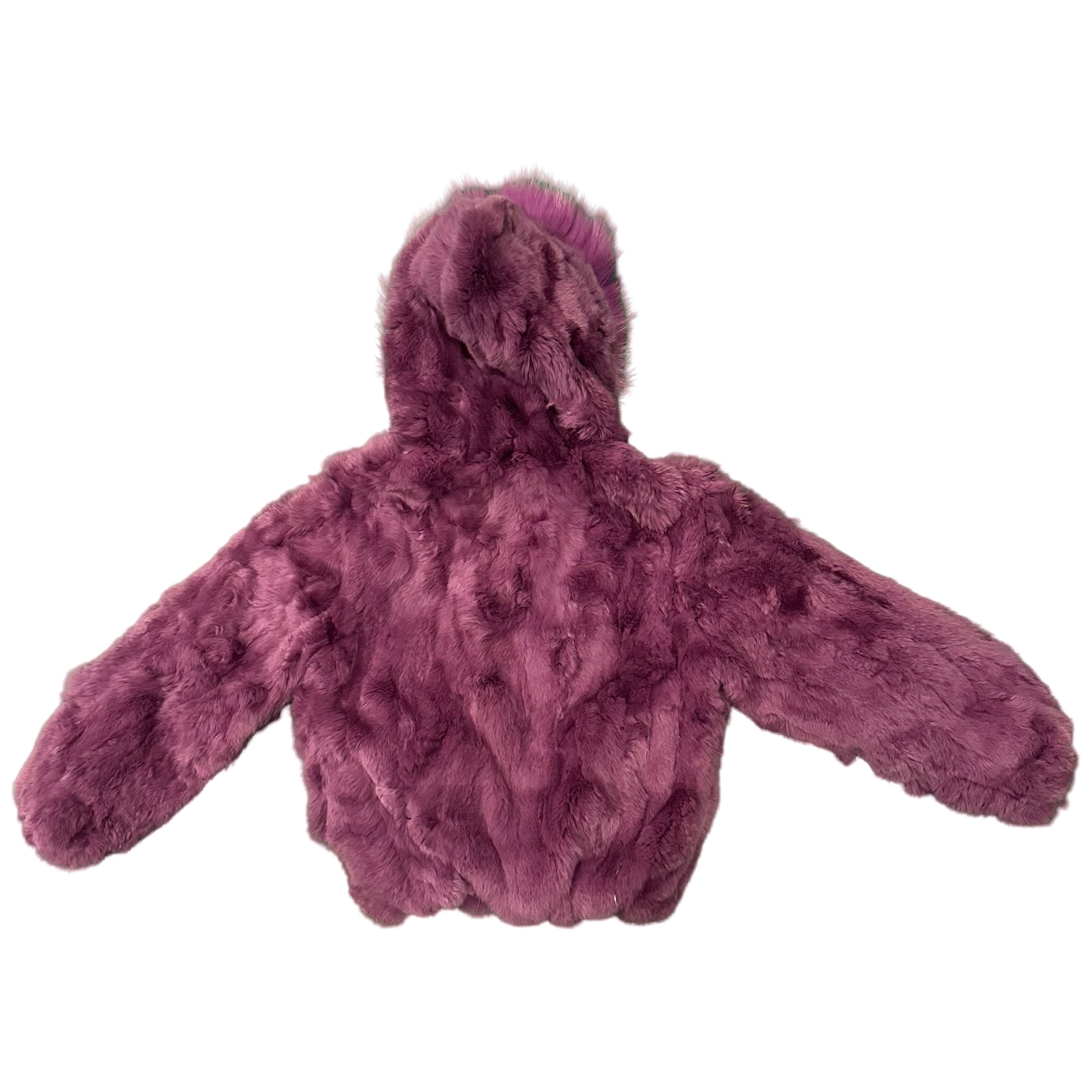 Kashani Kids Purple Rabbit Fur Hooded Jacket - Dudes Boutique