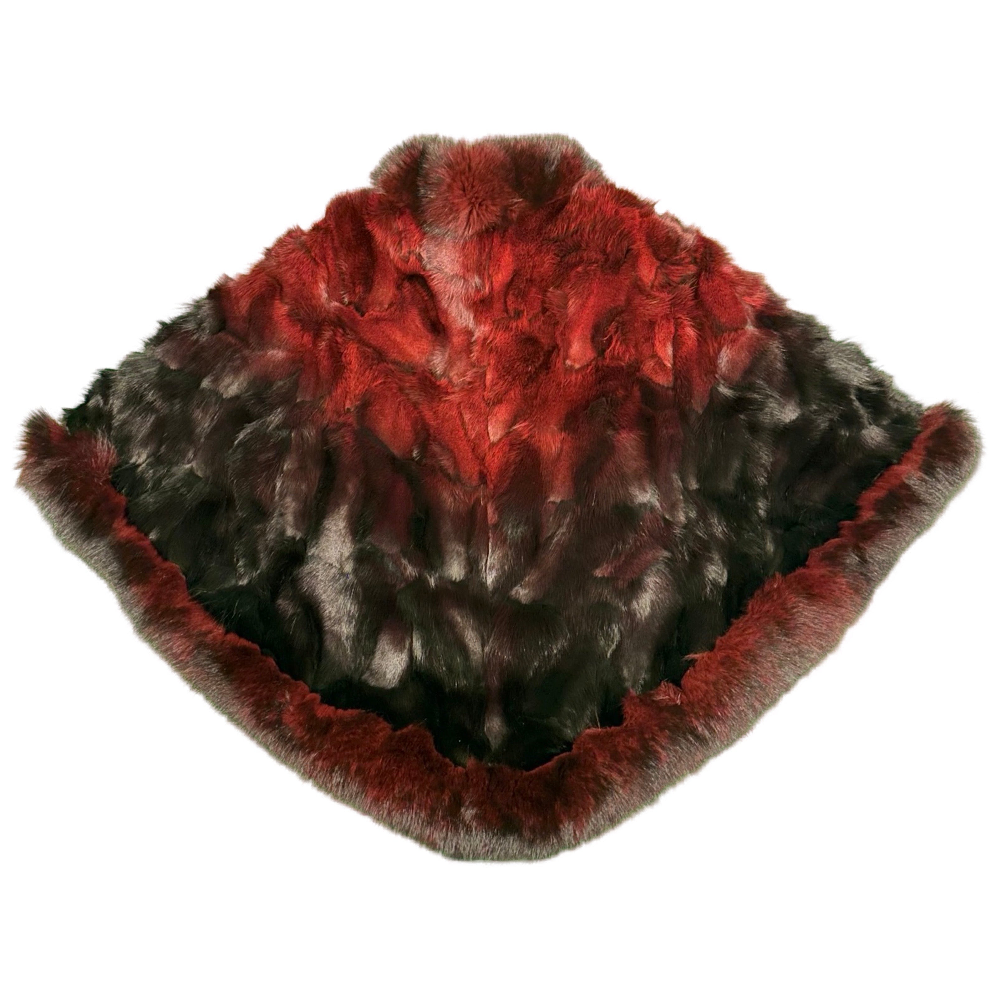 Kashani Women's Burgundy / Black Fox Fur Poncho - Dudes Boutique