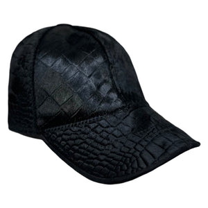 Kashani Black Embossed Alligator Pony Hair Base Ball Hat - Dudes Boutique